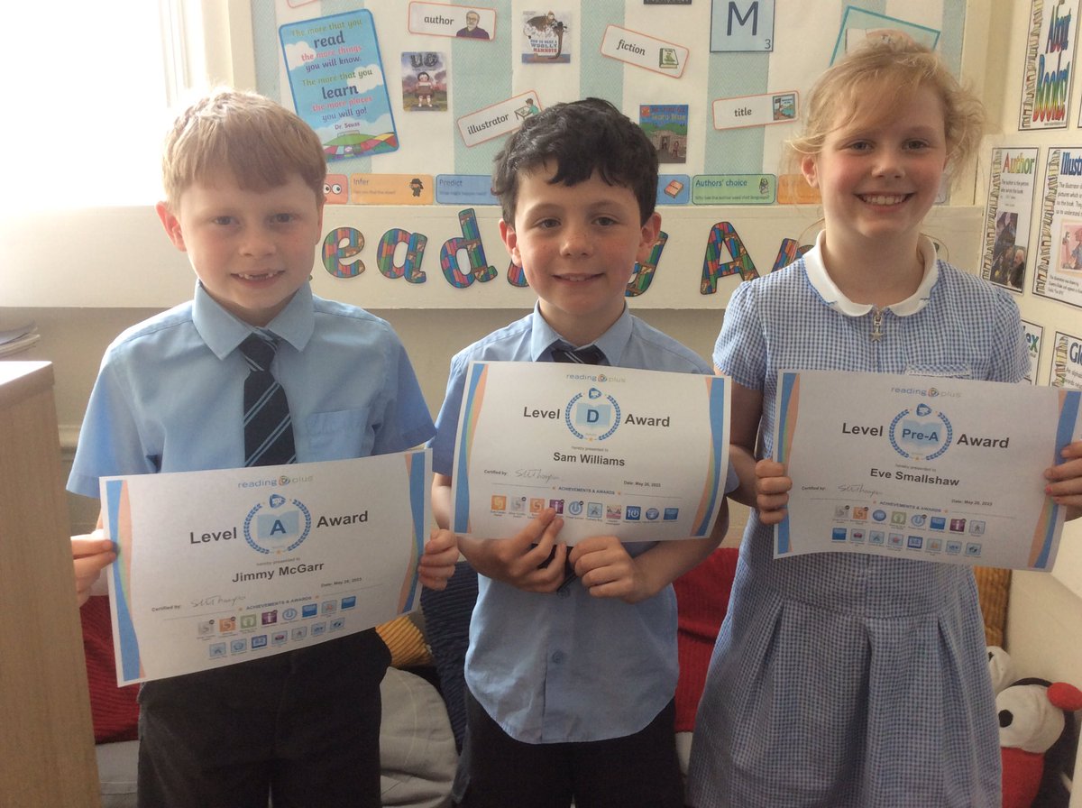 Reading Plus
Congratulations goes to Jimmy, Eve and Sam who have all achieved their next level in Reading Plus. Keep up the excellent work! 📚