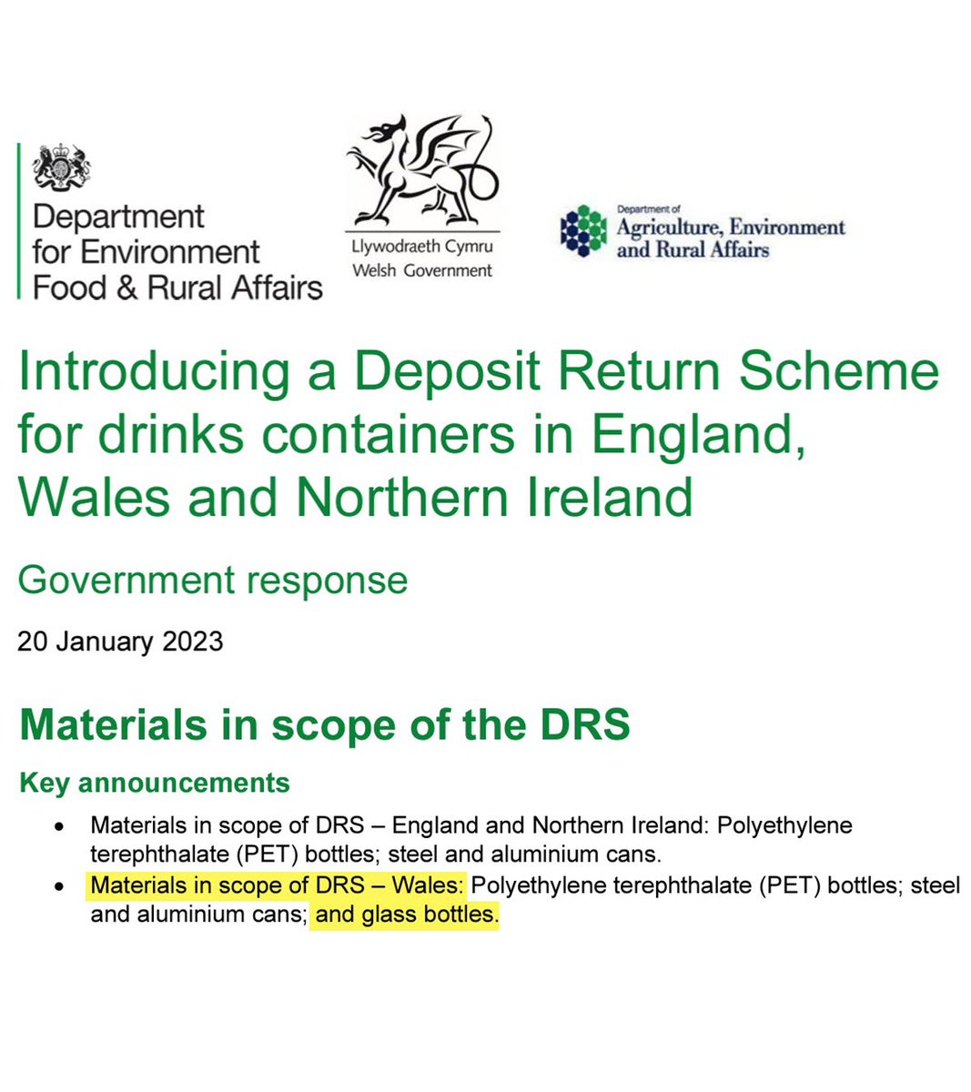 Now we know that Wales will collect glass under the UK DRS scheme, it's clear that the relentless grievance of the Scottish Tories and the blocking by the English Tories is simply because they don't want Scotland to be seen as leading the way.
#drs