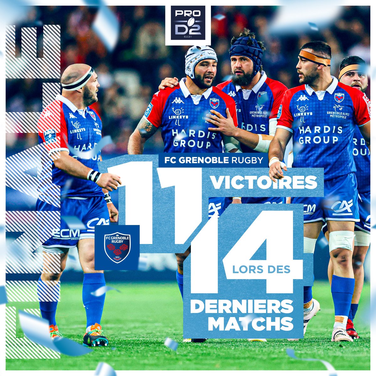 #FinalePROD2
🅵🅸🅽🅸🆂🆂🅴🆄🆁  
Le <a href="/FCGrugby/">FC Grenoble Rugby #AllezFCG</a> finit en bombe cette saison avec 11 victoires lors de ses 14 derniers match ! La 12ème ce samedi ?