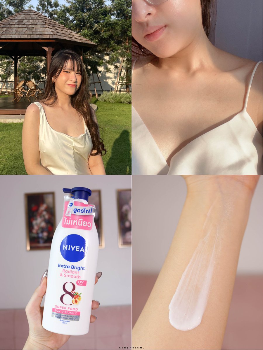 เดทครั้งนี้ก็เจอแดดฉ่ำๆ ไปเลยสิคะ☀️✨แต่มี NIVEA Extra Bright สีชมพู ปรับสูตรใหม่ไม่กลัวอยู่ละ ขนาดนั่งกินขนมกลางสวน เดินถ่ายรูปสู้แดดทั้งวันเหงื่อออกแค่ไหน ก็ยังรู้สึกสบายตัวไม่เหนียวเหนอะหนะเลย แถมนางยังช่วยบูสท์ผิวกระจ่างใส และยังเนียนนุ่มด้วย คือจึ้งจริ๊งง #ทัชผิวใสไม่เหนียว