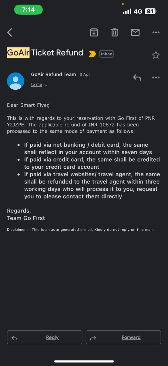 rashesh1995's tweet photo. @MumbaiPolice Fraud Cleartrip is saying they haven't got any refund from Gofirst and Gofirst had mailed us on 2nd april that they had already processed the payment. For the 2nd time they are trying to cheat us. @AAI_Official @JM_Scindia @PiyushGoyal @Cleartrip @DishitGosalia https://t.co/dGxOlcd7bi