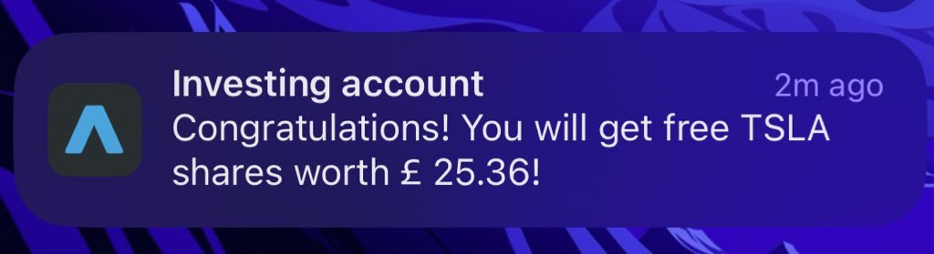 MoneyReferrals's tweet image. The #Trading212 referral promotion is back &amp;amp; I just received free Tesla shares 🚘 

Download the app, complete the registration &amp;amp; deposit at least £1 to get a free share worth £5-£100.

beemoneysavvy.com/trading212