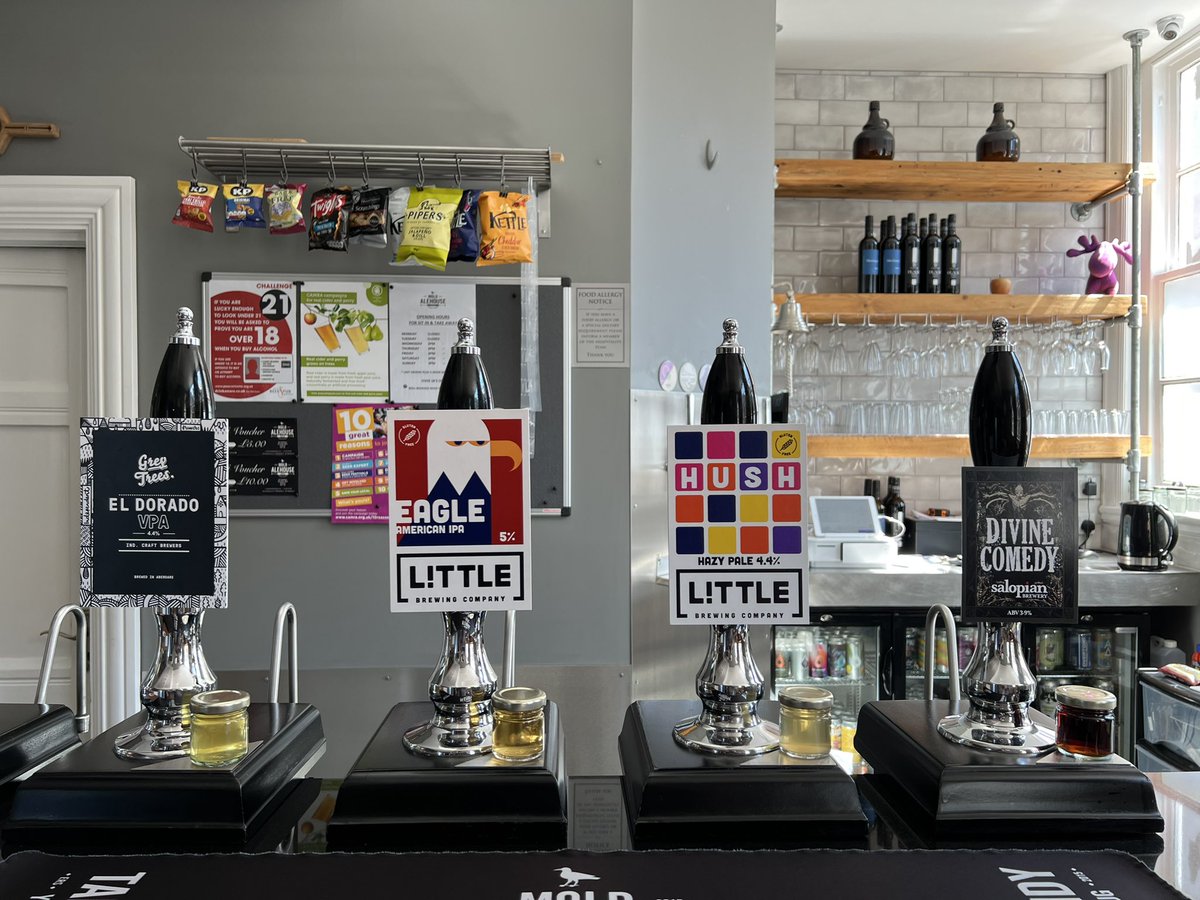 Saturdays cask ale from 2pm to 10pm - El Dorado VPA - @greytreesbrewer Eagle - Little Brewing Hush - Little Brewing ‘Divine Comedy’ Mild - @SalopianBrewery