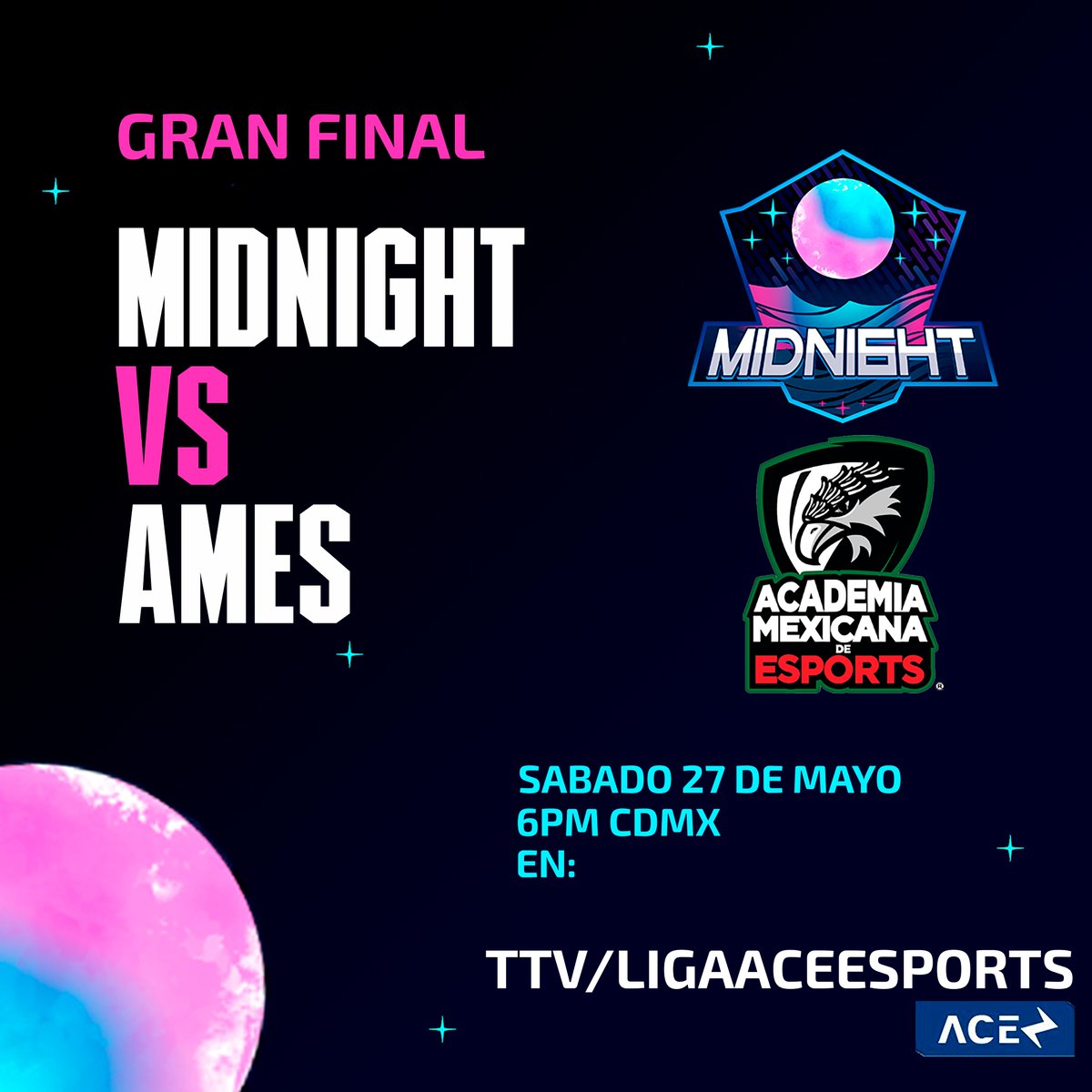 ¡𝗠𝗜𝗗𝗡𝗜𝗚𝗛𝗧 𝗲𝗻 𝗹𝗮 𝗙𝗜𝗡𝗔𝗟! 🌚

Después de un largo camino, Midnight esta 𝗡𝘂𝗲𝘃𝗮𝗺𝗲𝗻𝘁𝗲 en la Final del torneo #ZeroHour patrocinado por <a href="/ligaaceesports/">Liga Ace Esports</a> . ✨

✅ Acompáñanos hoy 6pm CDMX por:

twitch.tv/ligaaceesports

#GoMidnigh🌚 #SomosMidnight