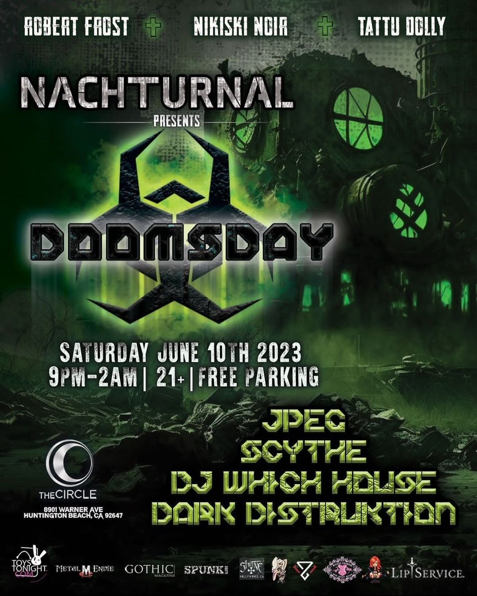 Who's ready for DOOMSDAY??! Join us Saturday June 10th at @circleoc for a full night of the hardest goth/industrial/aggro we've had yet as we introduce our first post-apocalyptic/mad max themed event

Grab your discounted presale tix now- link in bio!
 #gothicevents #socalgoth