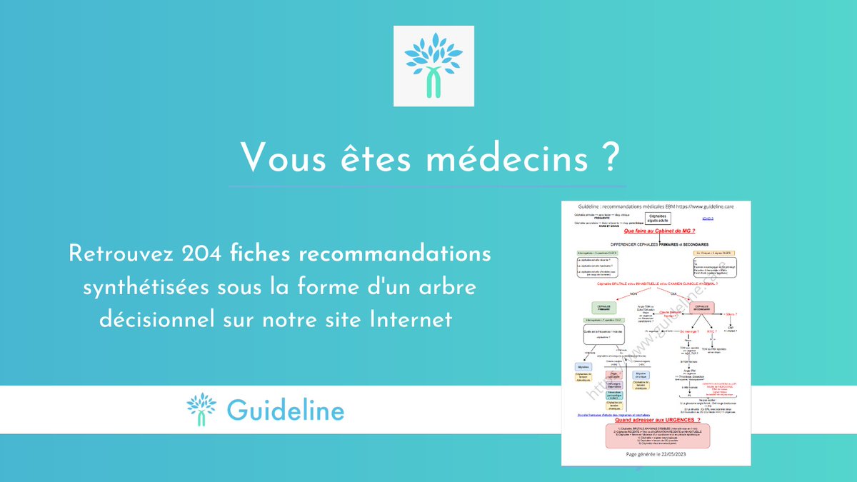 GuidelineCare's tweet photo. 📖👨‍⚕️👩‍⚕️Retrouvez des fiches de recommandations médicales synthétisées sous la forme d'un arbre décisionnel sur notre site Internet : https://t.co/eSOhNdGFl7

🚀Diagnostiquez et soignez rapidement vos patients grâce à https://t.co/0XpCXw2RPe ! https://t.co/PiIk3k538O