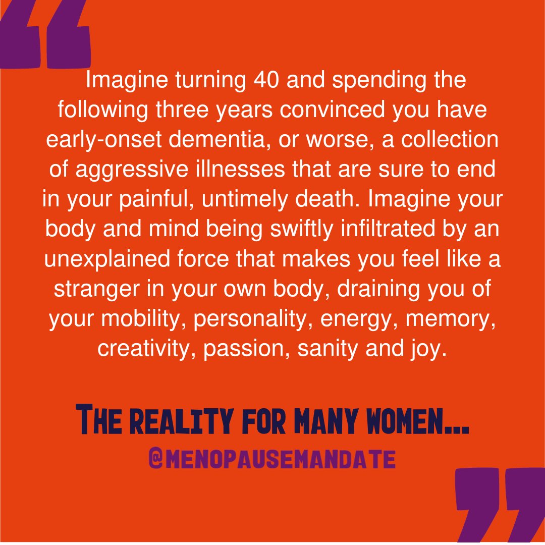 menomandate's tweet photo. “Imagine discovering that you are not dying; you are experiencing a natural part of the female ageing process.

This is the reality of menopause for many women, and I don't understand how something this traumatic is kept under wraps.”

Link in our bio to share your story. 💗 https://t.co/kqnzwMHAfl