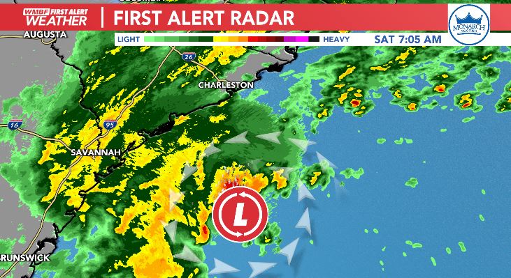 jamiearnoldWMBF's tweet image. Not gonna lie.  If it was July or August, we&apos;d be sweating bullets about an intensifying tropical system moving in.  Low pressure about 90 miles south of Charleston has a well defined center and has exploded with intense thunderstorms and lightning. #SCws @wmbfnews