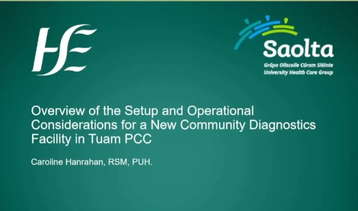 iirrt's tweet photo. Our next speaker is Caroline Hanrahan, RSM Portiuncula University Hospital @saoltagroup with an 'Overview of the Setup &amp; Operational Considerations for a New Community Diagnostics Facility in Tuam PCC' #Communitydiagnostics https://t.co/9Vy867Cdzp