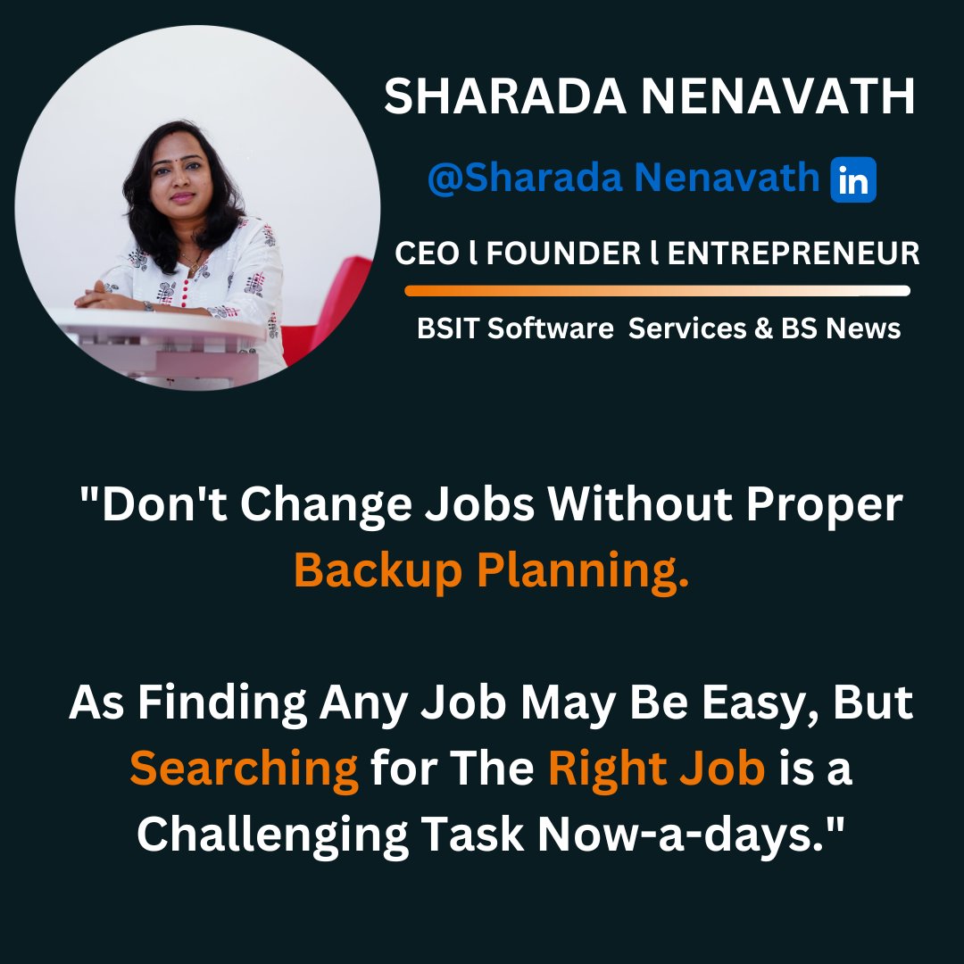 Don't Change Jobs Without Proper Backup Planning.
As Finding Any Job May Be Easy, But Searching The Right Job is a Challenging Task Now a days.
#bhanuchandargarigela #bsitsoftware #bsit #bsitsoftwareservices #BSITSoftware #SaturdayVibes #SundayMotivation #layoffs #quoteoftheday