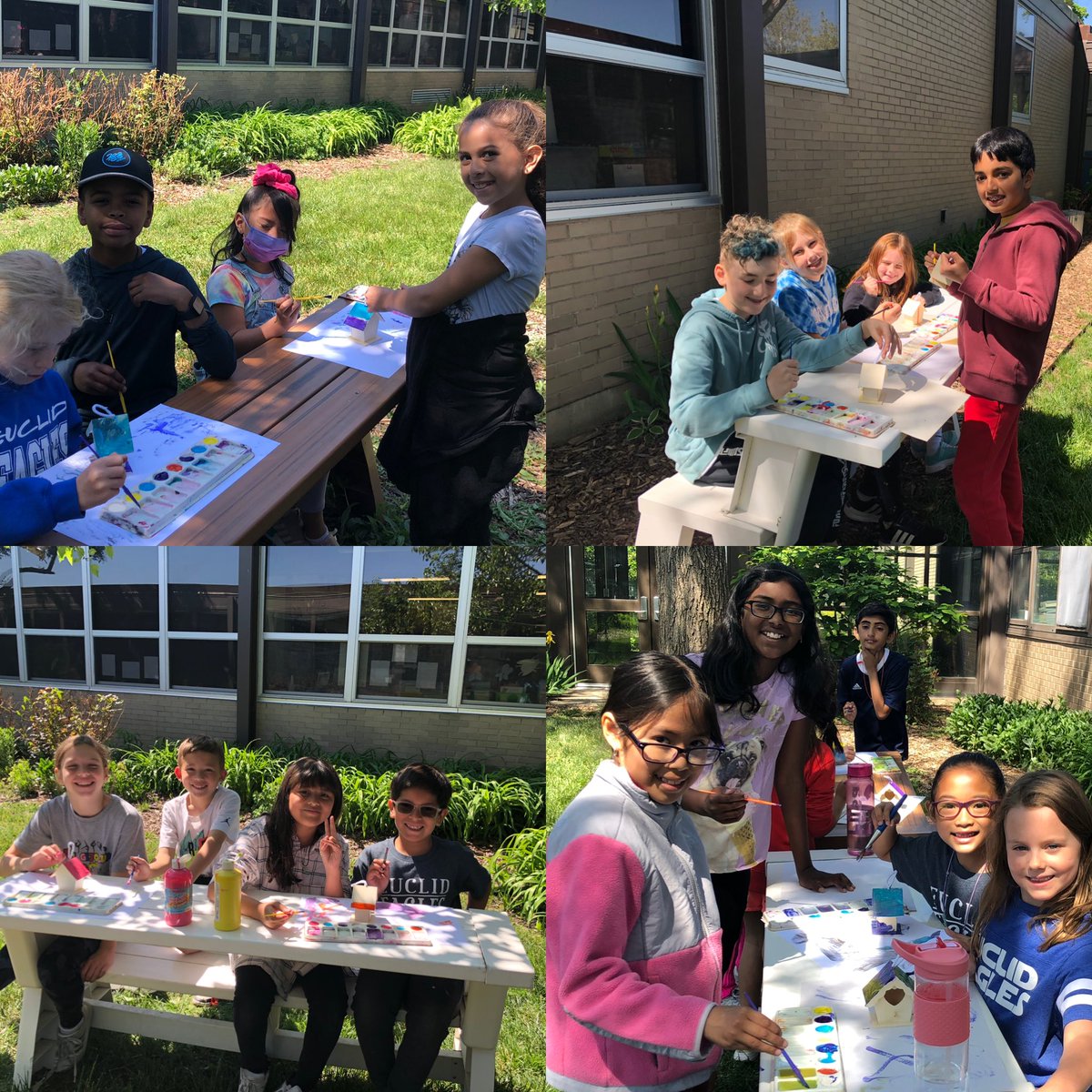 Final project with our 4th Grade Buddies!! Thanks for helping us paint our birdhouses!#EuclidExplores #4thGradeRocks