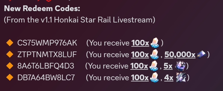 Stream 1.3 Codes : r/HonkaiStarRail