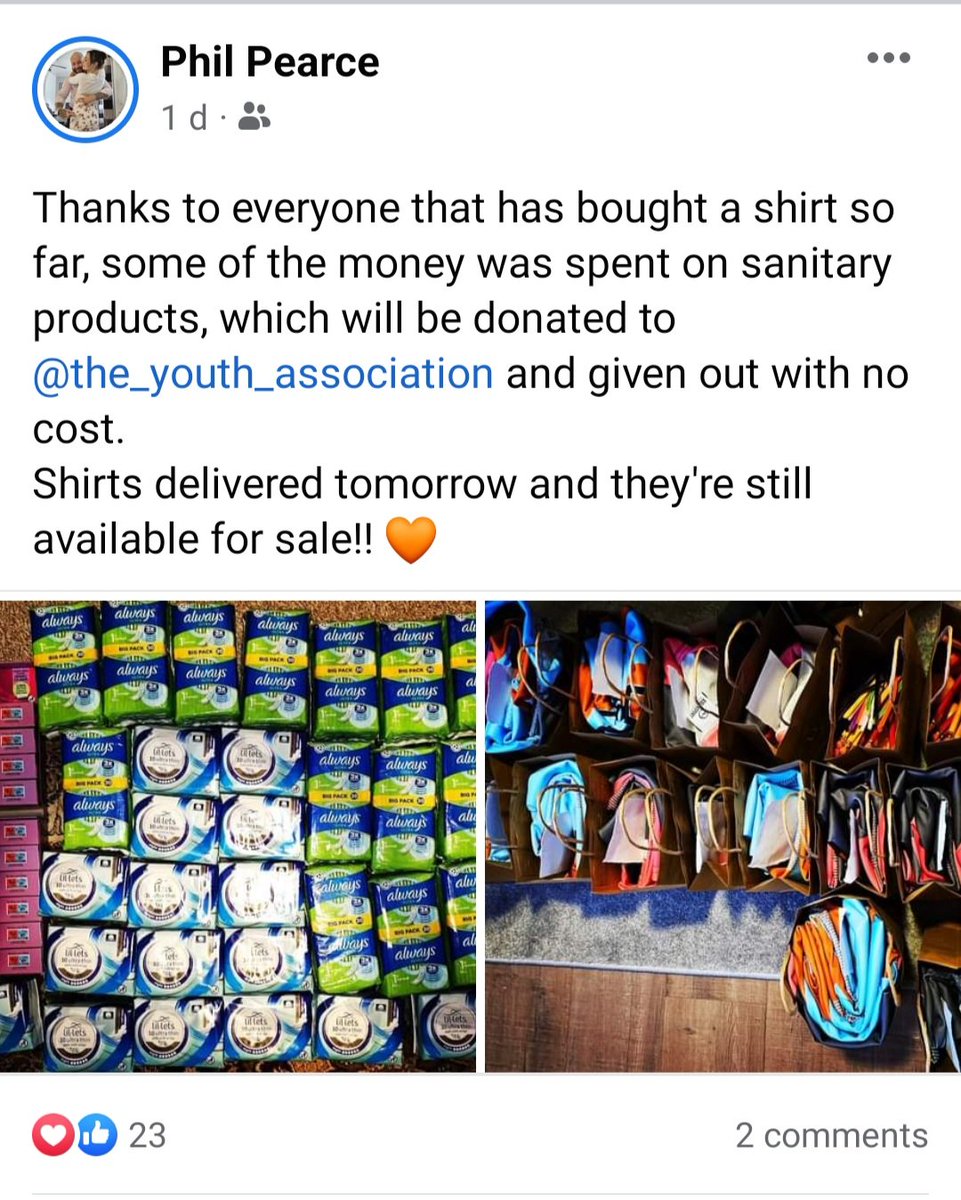 iAspire2 Community Interest Company (@iaspire2cic) on Twitter photo Proudly wearing our shirts we got from <a href="/lifeexperiencep/">Phil Pearce</a>
Money was spent on sanitary products donated to <a href="/YouthAssocUK/">Youth Association</a> and given out at no cost. Proudly wearing our shirts we got from <a href="/lifeexperiencep/">Phil Pearce</a>
Money was spent on sanitary products donated to <a href="/YouthAssocUK/">Youth Association</a> and given out at no cost.