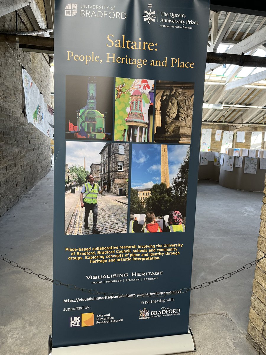 Come and check out amazing artwork by @WycliffePrimary and @spsprimary as part of @VisHeritage @UniofBradford @BradArcForensic @bradfordmdc People, Heritage & Place project @SaltaireArt - here at salts mill 11-4 27-29May