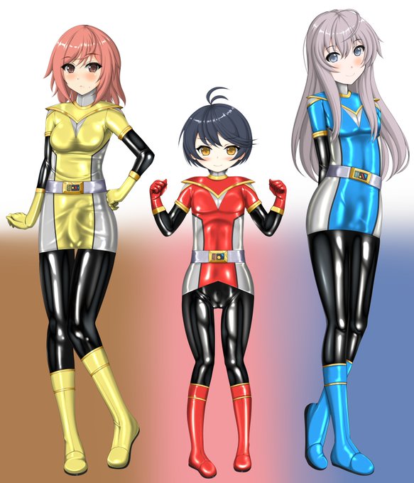 ついてるぴっちり戦隊
真ん中(レッド ショ〇 極小) 
左  (イエロー ふ〇なり 巨根)  
右  (ブルー 男の娘  普通) https://t.co/1T0j3HpH8v