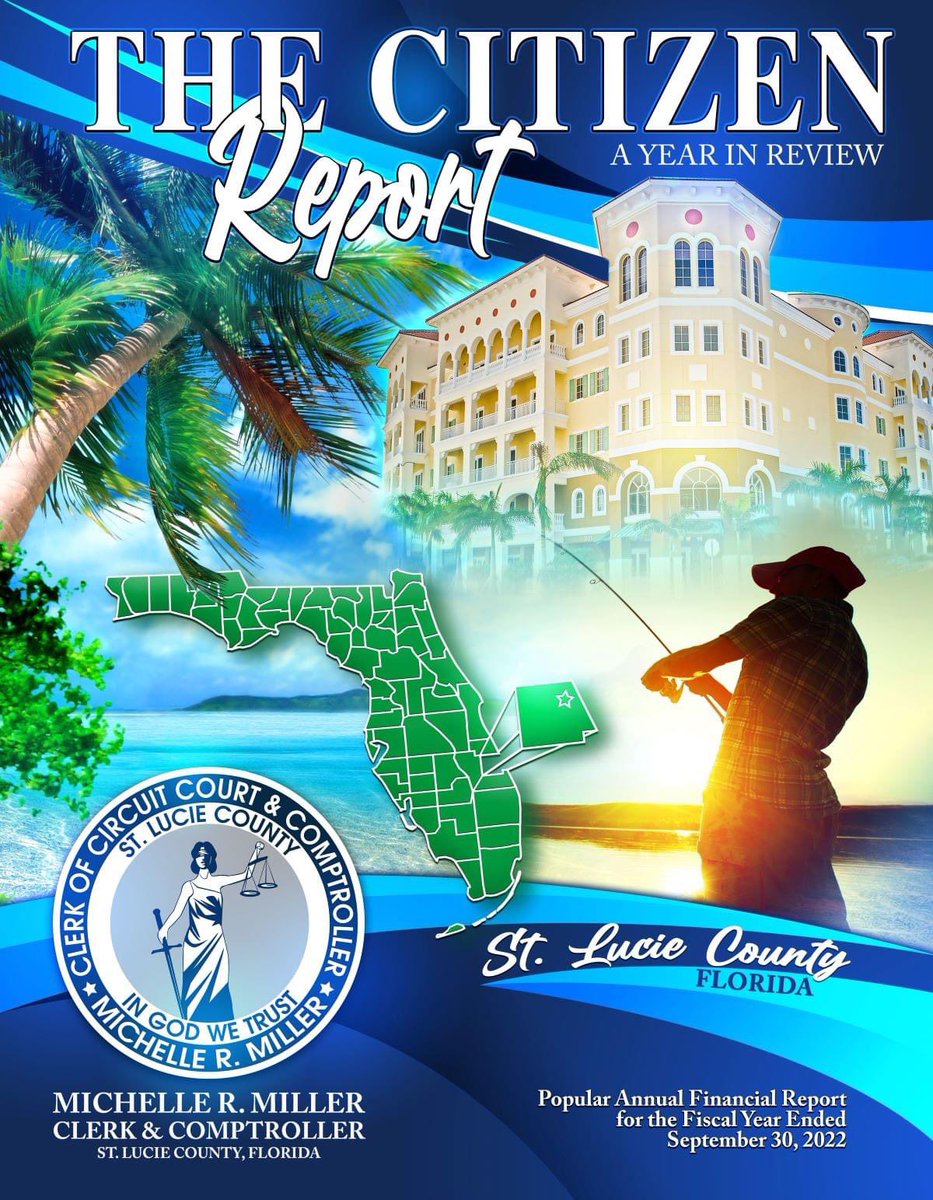 The Citizen Report for FY 2022 is now available! 

The report includes info on <a href="/StLucieGOV/">St. Lucie County</a> demographic trends, property taxes, housing sales, revenue, and spending.

Read now at stlucieclerk.gov/PAFR2022.pdf

#flclerks #TheCitizenReport #stlucieclerk