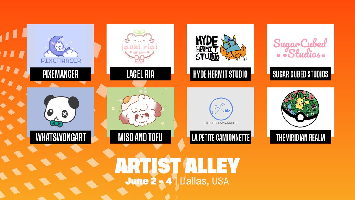 DreamHack's tweet photo. Here's your second and final sneak peek at the talented artists with us in the Artist Alley NEXT WEEKEND at #DHDallas! 🥳

See you SOON! 🙌🧡 https://t.co/kNk8PANf50