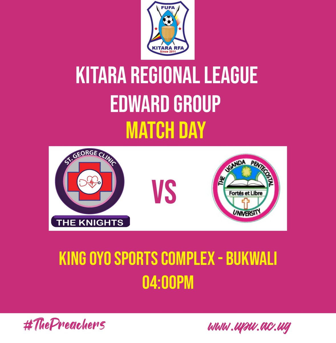 UPUFC_OFFICIAL's tweet photo. It all comes down to this. The final game of the 22/23 Season.

⚽ | Match Day 
🏆 | Kitara Regional League 
⚽ | Fort City FC 🆚 UPU FC 
📆 | Saturday, 27/05/2023
⌚ | 3:00PM 
📍 | King Oyo Sports Complex Bukwali

Join @UPU_Uganda for short courses now

 #ThePreachers | #UPUFC https://t.co/UIDDeZMSr5