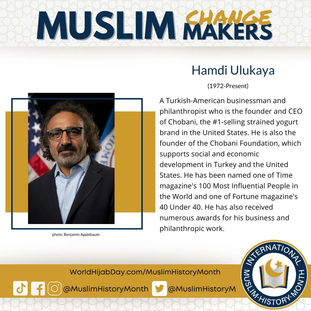 muslimhistorym's tweet photo. Hamdi Ulukaya's journey from Turkey to founding Chobani is a testament to the power of passion and perseverance. Join us in celebrating a visionary who's transforming industries and inspiring others to reach for the stars.
#GetToKnowMuslims
#MuslimHistoryMonth https://t.co/OHe8zVn0bV
