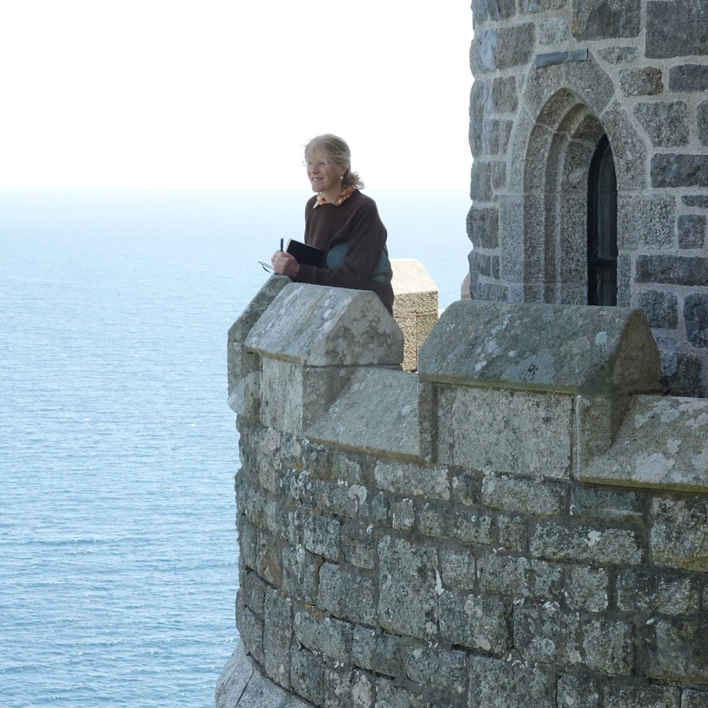 I’m usually sketching while crouched in damp grass, or sitting on an uneven rock, but today, I got to sketch an incredible view of the Cornwall coastline from a castle turret. View from St. Michael’s Mount.