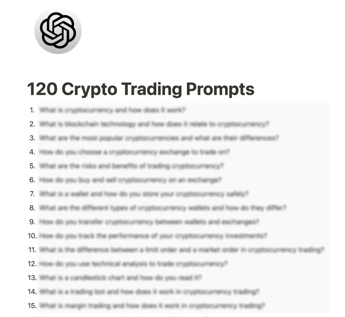 Kids are making $45K/month trading crypto.

And they use ChatGPT to do it.

So I built 120+ Crypto Trading ChatGPT Prompts to make you money too.

Normally $97, but next 24 hrs it's FREE!

To get it, just:

1. Follow me (so I can DM you)
2. RT this tweet
3. Reply "SEND"
