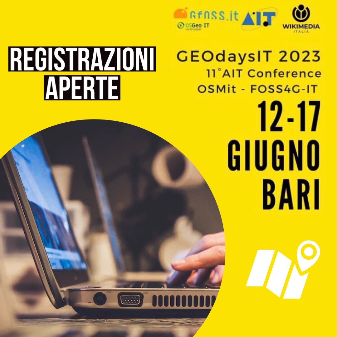 📢 Sono ufficialmente APERTE le REGISTRAZIONI per #GEODaysIT 🇮🇹

Non perderti nulla del programma del grande evento che quest’anno unirà AIT, FOSS4GIt e OSMIt a Bari dal 12 al 17 giugno! 🗓️

ℹ️ programma e registrazioni su: 2023.geodaysit.it

#openstreetmap #foss4g <a href="/gfossit/">Associazione Gfossit</a>
