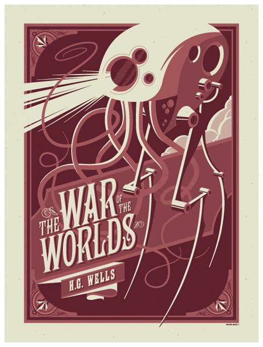 The War Of The Worlds by H.G. Wells
For Gallery 1988's 'Required Reading' show in 2011
By Tom Whalen    @strongstufftom    strongstuff.net
instagram.com/strongstuff
#WarOfTheWorlds #HGWells #AlternativePoster #TomWhalen
@martiandiaries