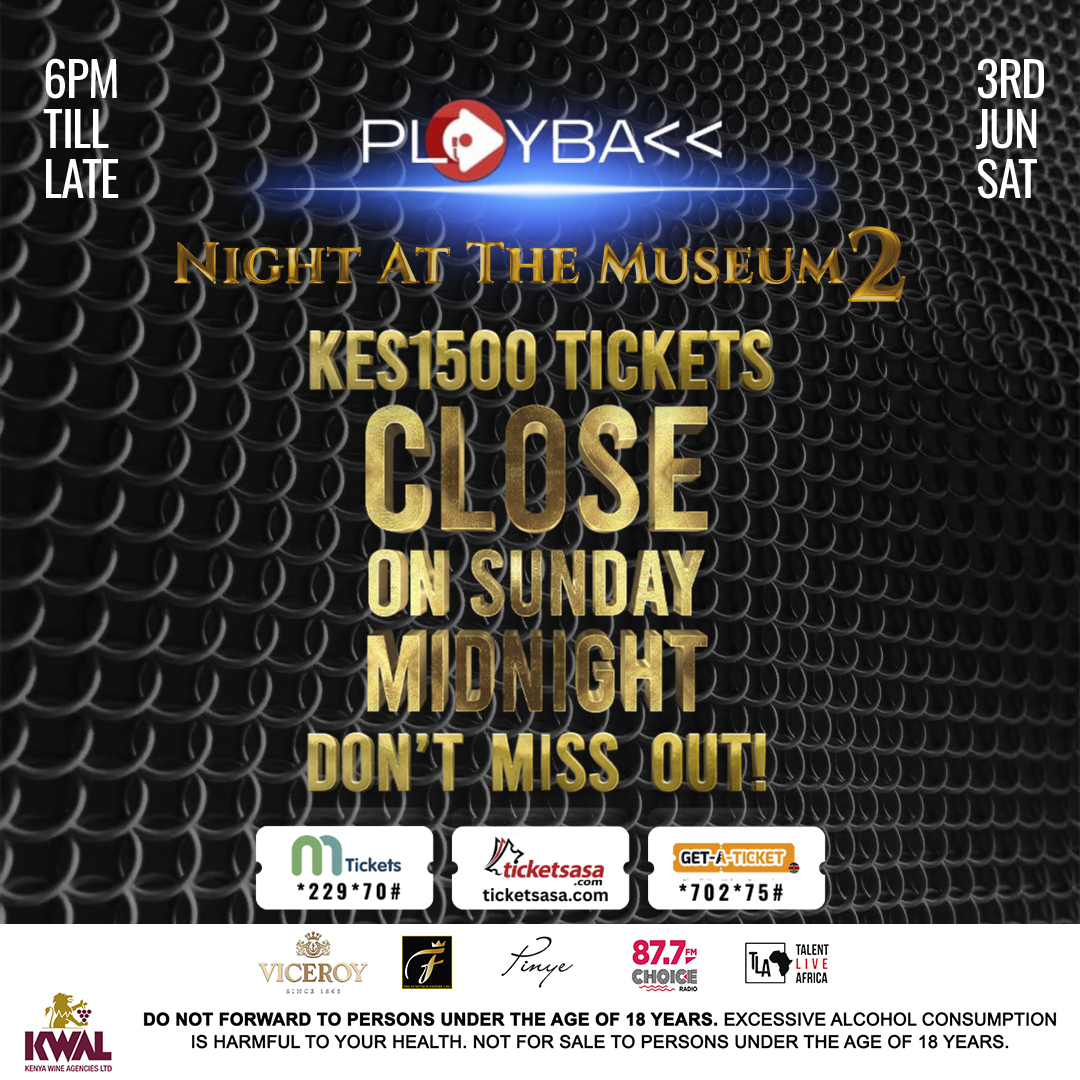 A few hours to go on the Regular Advance Tickets for PLAYBACK: Night at the Museum 2. Get yours on buff.ly/3BYFBDX (or dial *702*75# for Safcom users). 
@playbacktheevent
@choiceradioke
@viceroybrandy