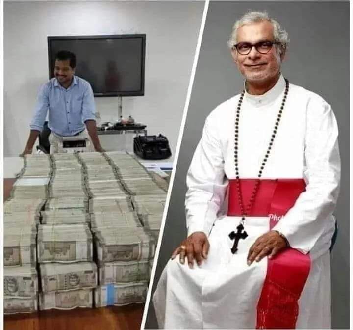 macharajarao's tweet photo. 7000 crore black money seized from Belorussian Eastern Church, Kerala, run by Bishop Johanan Vagayara, caught by the Enforcement Department..

 Did any media show or debate this?

 Imagine if even a tenth part of this had been blamed on a Hindu saint, the media would be dancing https://t.co/X7fPFEJd6k