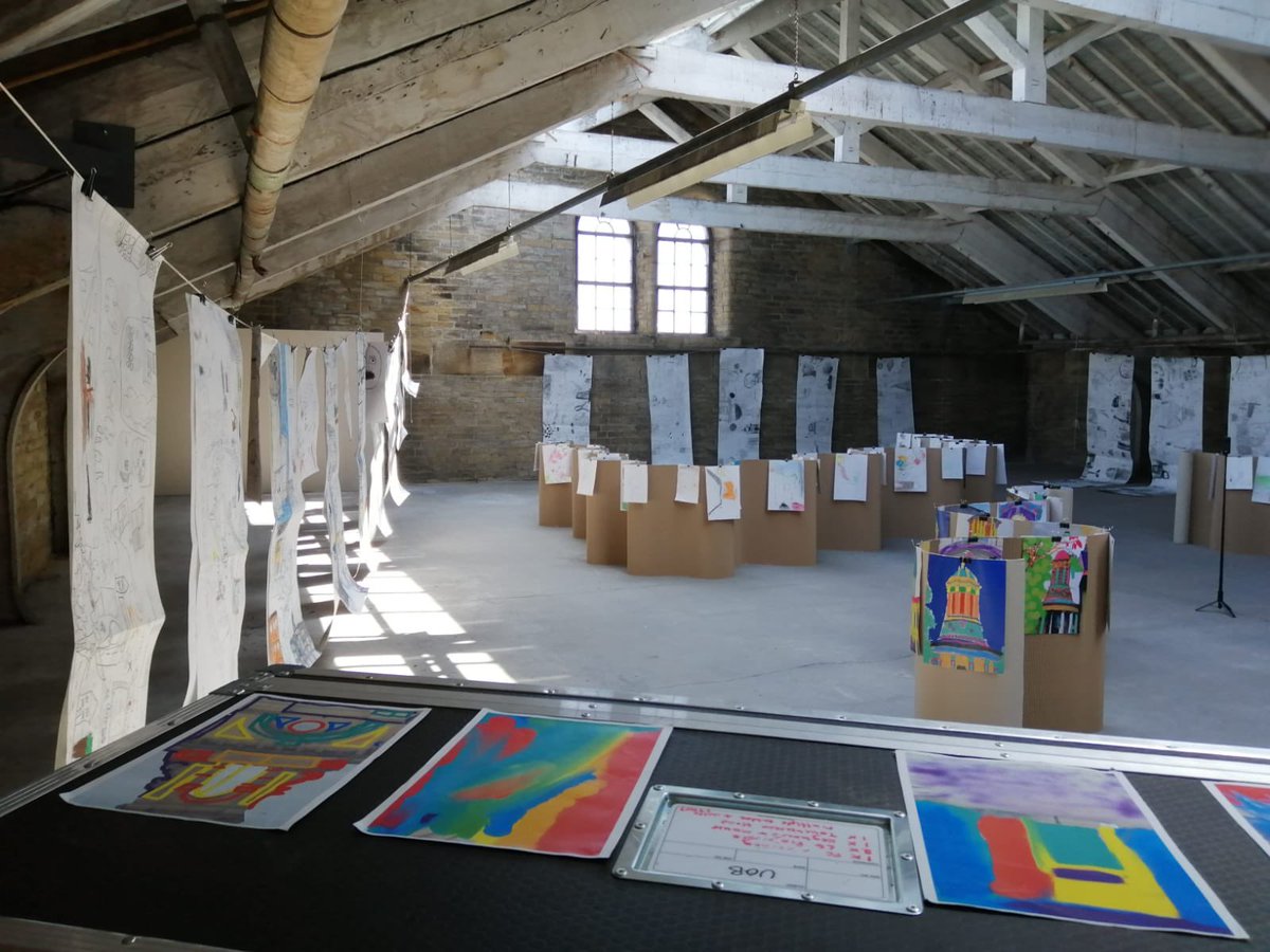 Our People, Heritage & Place exhibition is now on tour, having moved from @WycliffePrimary to the top floor of @SaltsMill. In excellent company next to David Hockney’s work on the top floor. Open until Monday 29th May.