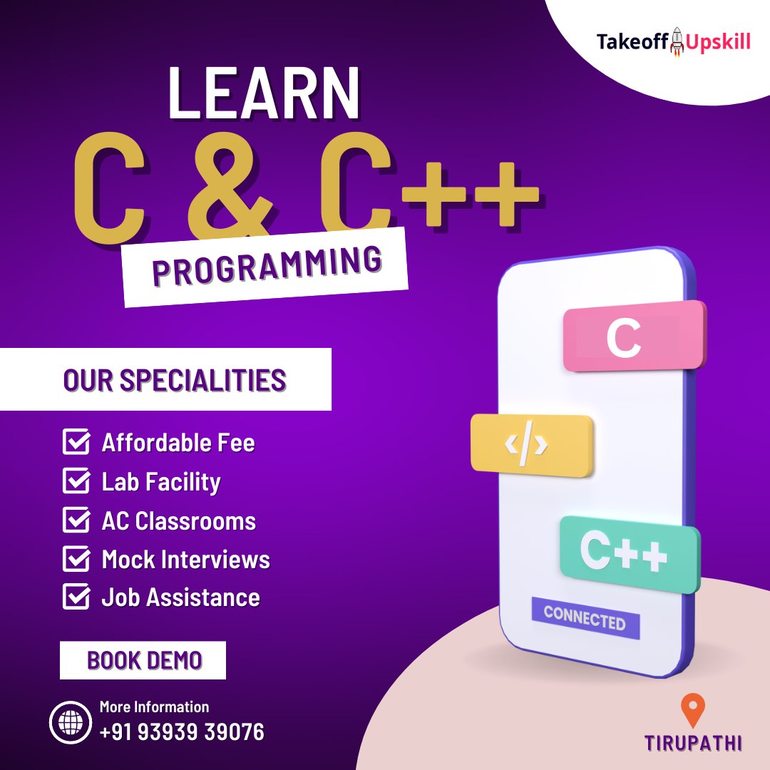 takeoffupskill's tweet photo. You will also #learn about more advanced topics, such as object-oriented programming and memory management. By the end of this #course, you will be able to write your own #C and C++ programs.

Call or WhatsApp @ +91 93939 39076
Visit - https://t.co/sf7mPiM0ZV

#learncprogramming https://t.co/OLL5iG96VQ