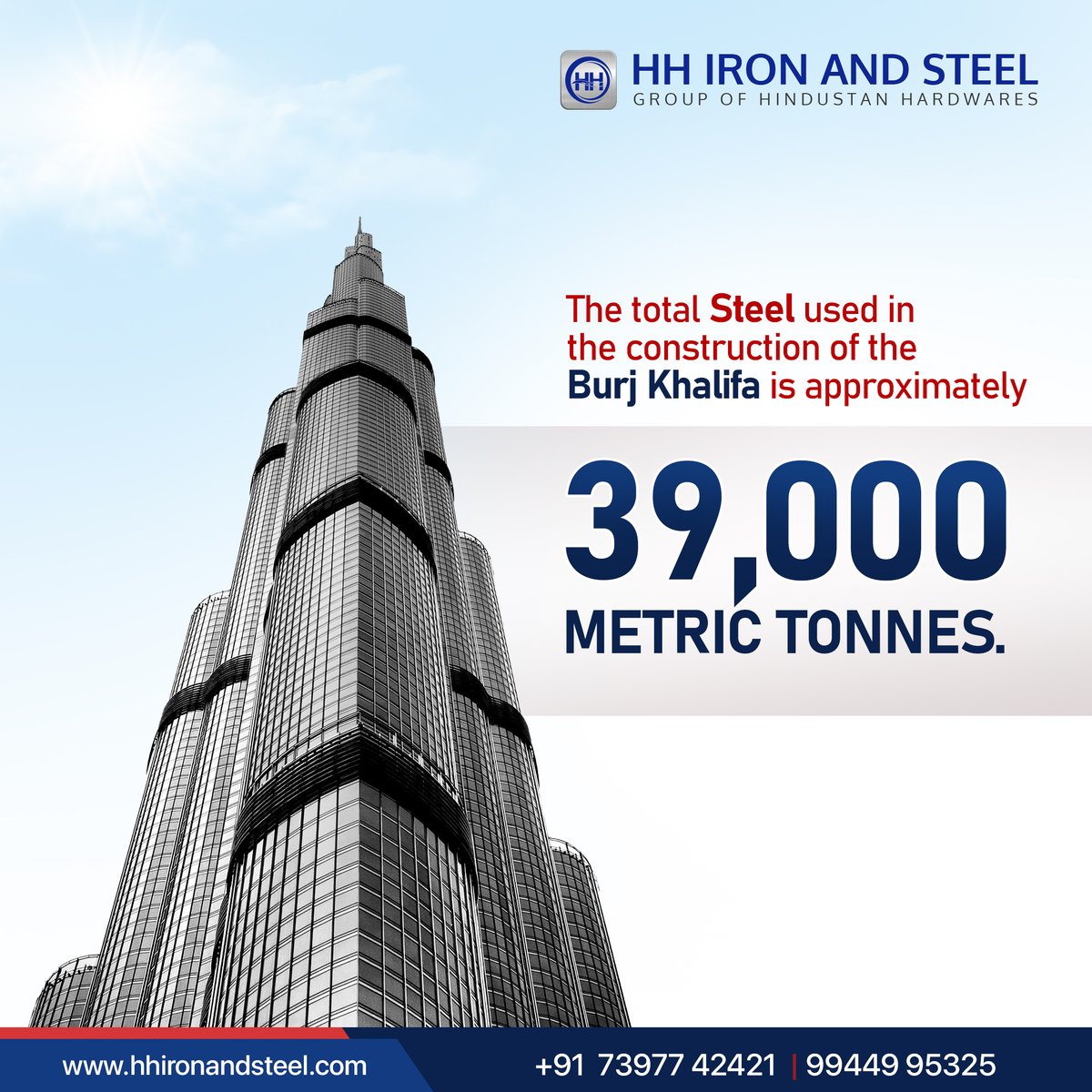 Found interesting? Hope so, Yes! Let us know much more interesting steel facts ahead.

#Fact #SteelFacts #Steel #SteelBuilding #SteelIndustry #SteelConstruction #BurjKhalifa #HHIS #HHIronandSteel