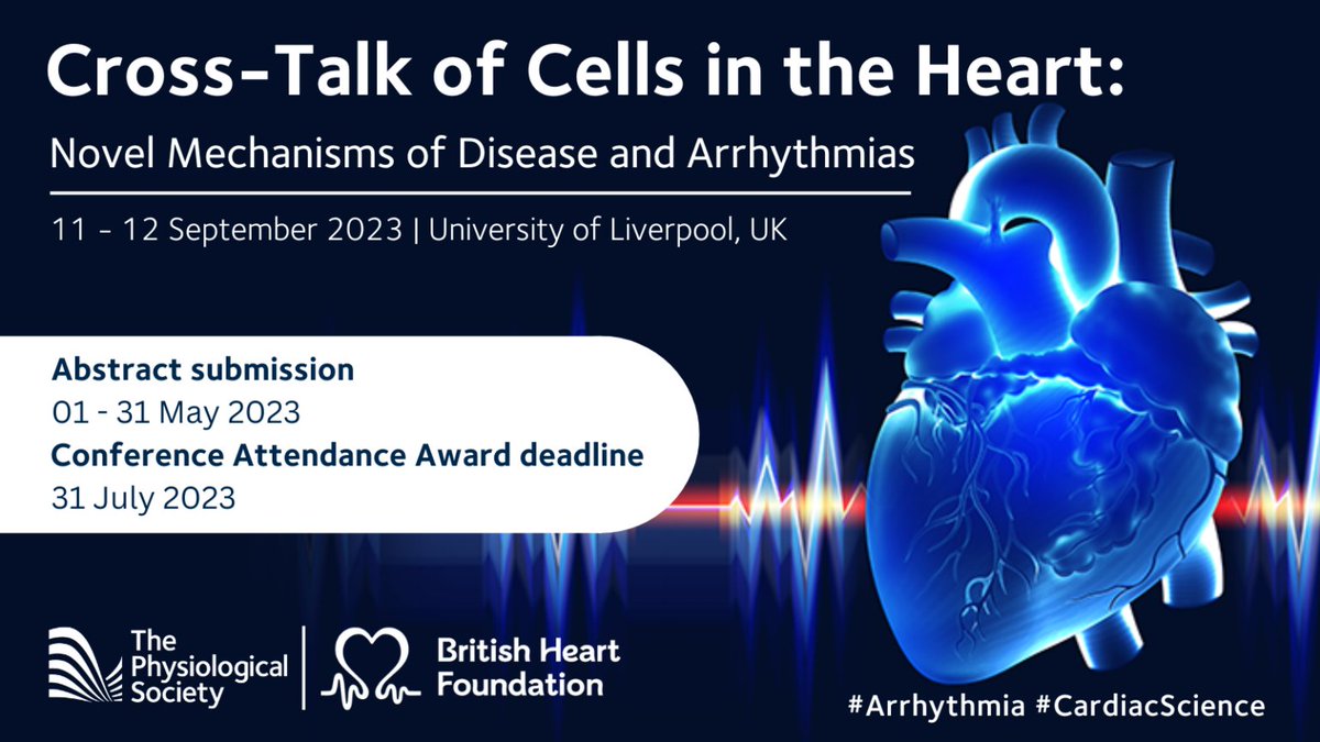 Submit your abstract for <a href="/ThePhySoc/">The Physiological Society</a> conference - 'Cross-talk of cells in the heart'.
Deadline is 31st May.
A chance to see yours truly presenting some exciting data on the role of neuronal dysfunction in inherited arrhythmia syndromes 🫀🧠
<a href="/TheBHF/">British Heart Foundation</a> #Arrhythmia #CardiacScience