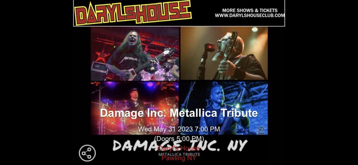 damageincny's tweet photo. We’re bringing the Metallica  power and fury to Darryl’s House on Wednesday May 31. Very exciting opportunity for us 🤘🏻🤘🏻
#metallica #metallicatribute #metal #killemall #darryls #ny https://t.co/nspeRnYpGF