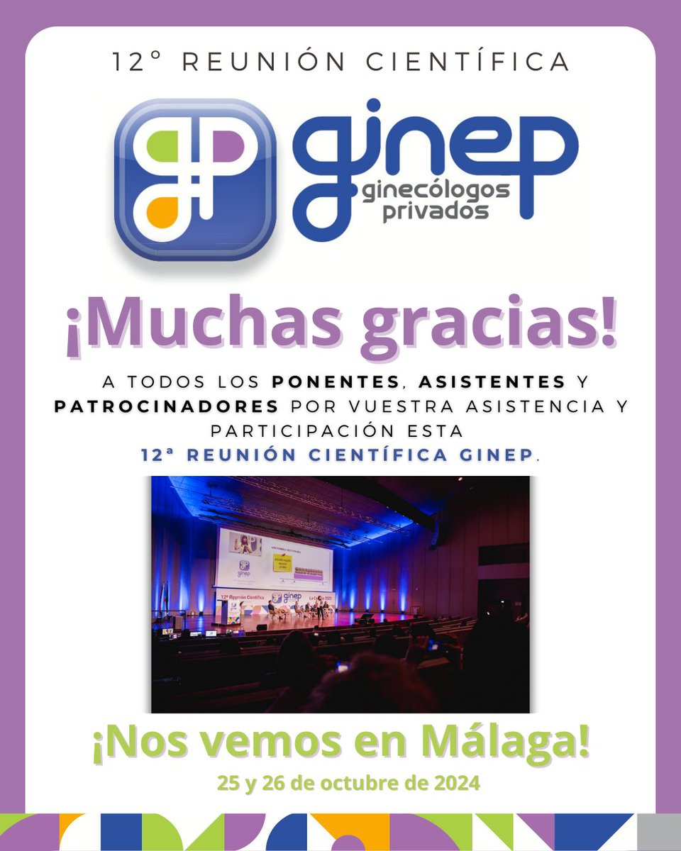 ¡MUCHAS GRACIAS a todos los ponentes, asistentes y patrocinadores por vuestra asistencia y participación en esta 12ª #ReunionGINEP!

¡Nos vemos en Málaga el 25 y 26 de octubre de 2024!🗓️📷