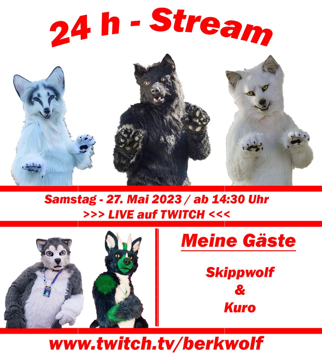 BerkWolf's tweet photo. Heute live auf #Twitch

🕰 ab ca. 14:30 Uhr
🦊 24 h Stream / 10 years Berk Head
🐺 Gast @Skippwolf &amp; @KuroWolve
🏙 #Dresden

Mit Spendenaktion an das #Tierheim #Esslingen

Link zum Stream:
https://t.co/a7zjFKR2HQ https://t.co/XIzNOk6YOf