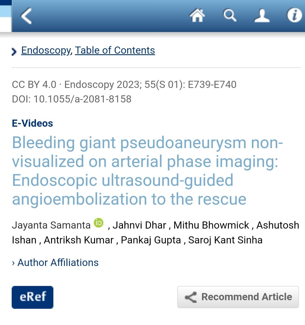 Jahnvi Dhar (@dharjahnvi) on Twitter photo Happy to share our latest publication online in <a href="/endoscopyjrnl/">Endoscopy Journal</a> 😇
"Bleeding giant pseudoaneurysm non-visualized on arterial phase imaging: Endoscopic ultrasound-guided angioembolization to the rescue" 🥰
<a href="/Jayanta_sam/">Jayanta Samanta</a>
<a href="/Dr_AntrikshKr/">Antriksh</a> <a href="/PankajG55222170/">Pankaj Gupta</a> Happy to share our latest publication online in <a href="/endoscopyjrnl/">Endoscopy Journal</a> 😇
"Bleeding giant pseudoaneurysm non-visualized on arterial phase imaging: Endoscopic ultrasound-guided angioembolization to the rescue" 🥰
<a href="/Jayanta_sam/">Jayanta Samanta</a>
<a href="/Dr_AntrikshKr/">Antriksh</a> <a href="/PankajG55222170/">Pankaj Gupta</a>