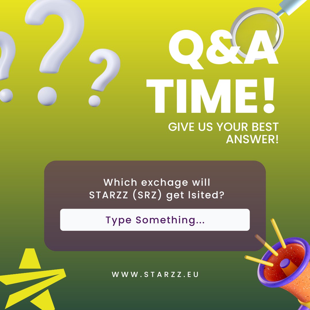StarzzToken's tweet photo. Who's up for Q&amp;A ? 
 
A lot of you been asking, where should we list STARZZ (SRZ) ? 
 
Let's see if you guys can guess it? 
. 
. 
. 
Clue : This exchange is "bringing in "fun" in #finance" 
 
Share this with your friend and comment now! 
Correct answer only!
#srz #cryptoexchange https://t.co/x0wZHV6cT6