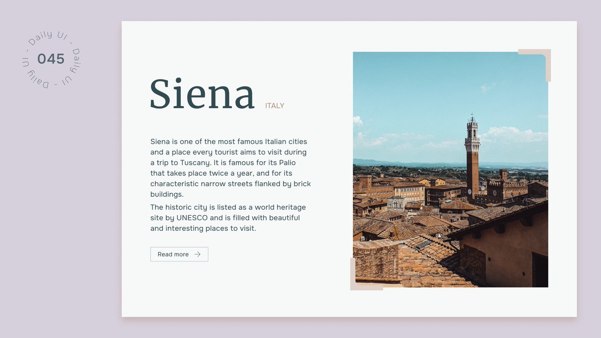 OlgaBondarUX's tweet photo. New day - new task.
Hello everyone!
Today I’ve designed info card for challenge. Feedback and your thoughts on this are welcome!! ))
Made in #figma
#DailyUI #day45 #design #uidesign #uiux #designer #uidesigner #Junior #infocard #info #siena #KeepGoing #Practice https://t.co/cAxprx6uPt