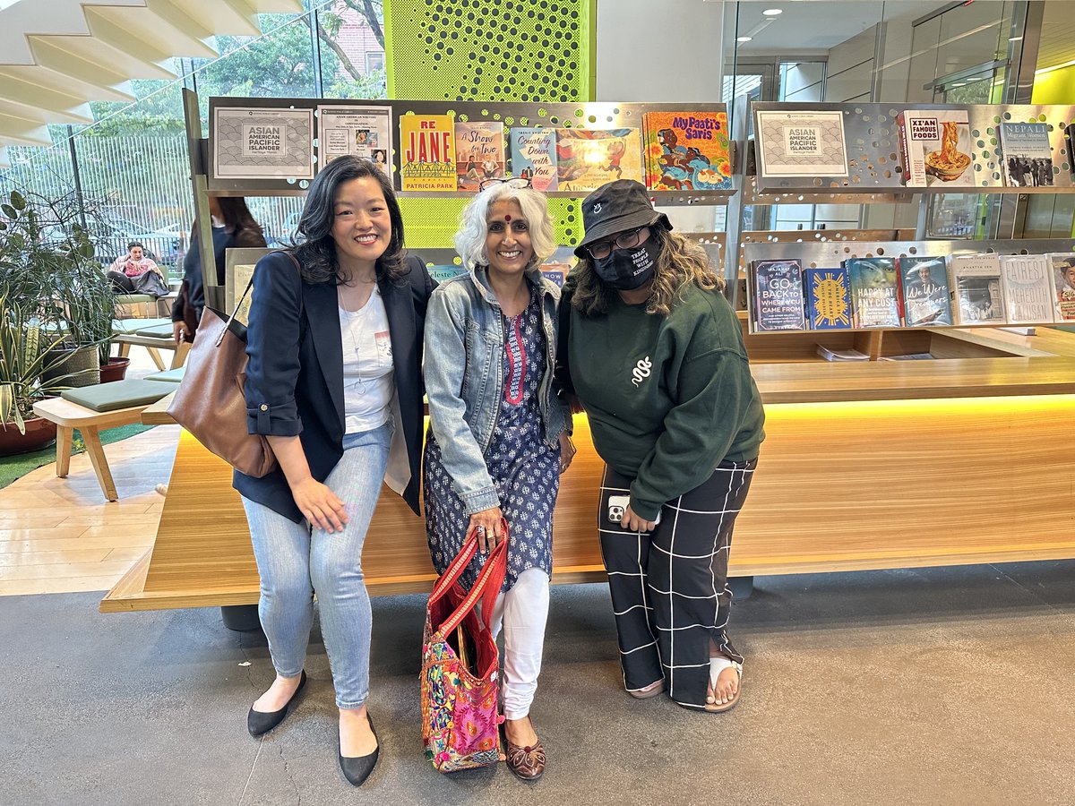 This was a fun panel convo! Talked writing process and Asian American representation in stories with @patriciapark718 and Tashie Bhuiyan. Thank you to the @QPLNYC for inviting us into your beautiful space. 
#publiclibraries #aanhpi #asianamerican #writing #ya #kidlit #pbs #desi