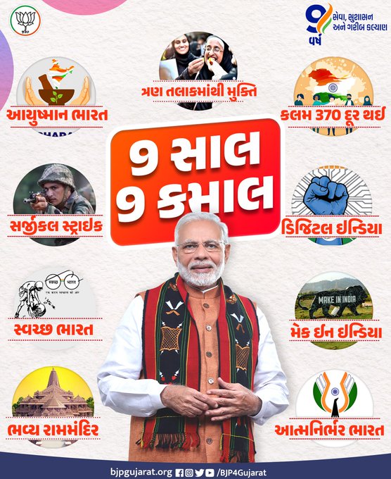 9 વર્ષ સેવાના  
9 વર્ષ સુશાસનના  
9 વર્ષ ગરીબ કલ્યાણના   

#9YearsOfModiGovernment