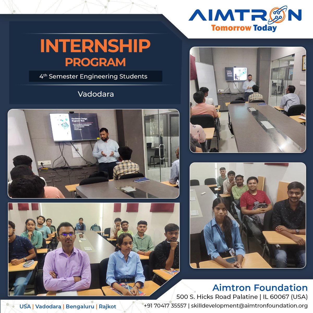 Aimfoundation_'s tweet photo. Exciting progress at #AimtronFoundation! Our #InternshipProgram for #4thsemester #BVM &amp; #IndusCollege #engineeringstudents is flourishing. We're bridging the gap between theory &amp; practice with hands-on experience &amp; collaboration with seasoned engineers. Stay tuned for more. https://t.co/MnxQYF1Iab