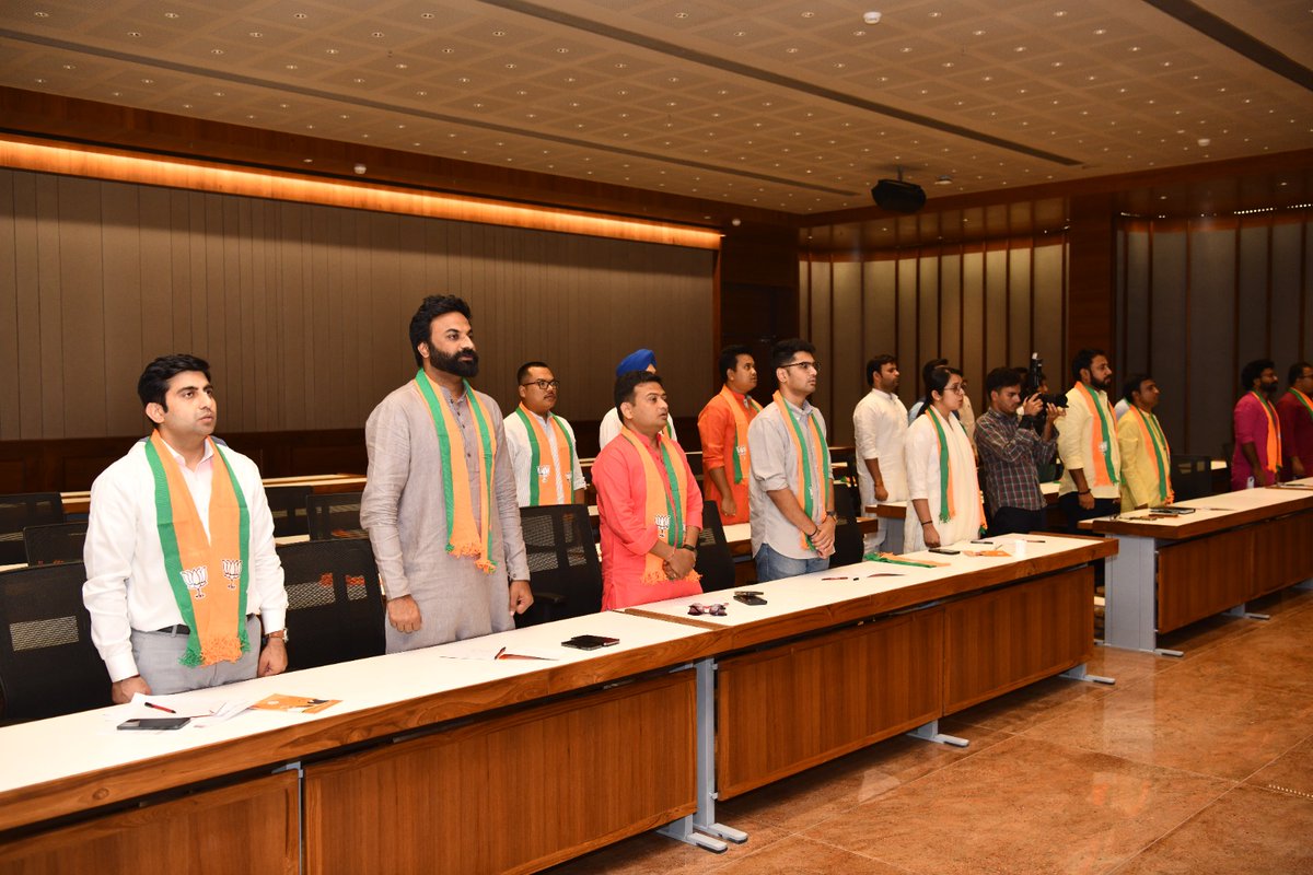 NNongpok's tweet photo. #BJYM Natl Office bearers &amp; State Incharges meeting in the presence of Natl President @Tejasvi_Surya and under guidance of Natl GS @tarunchughbjp Ji. Deliberated on the strategies &amp; future roadmap of various initiatives which BJYM all across the country will be taking up. https://t.co/gVqxA9TQan