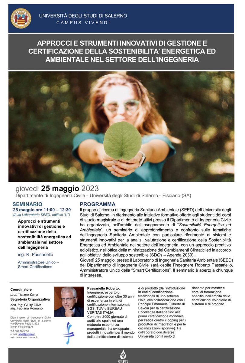 tiziano_zarra's tweet photo. Interesting seminar for our students of โEnergetic and Environmental Sustainabilityโ @DICIVUnisa @unisa: innovative solutions for #carbonfootprint & #EnvironmentalManagementSystems (EMS). Thanks to ing. Roberto Passariello. https://t.co/m6RAuNOdQ8