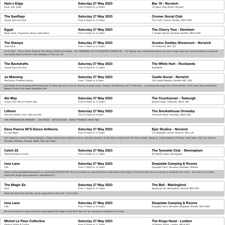 📷IS THIS THE BIGGEST SATURDAY GIG LINE UP EVER? 📷
You Tell Us!  Full details on norfolkgigguide.com Big Love xxx 📷
#norwichgigs #norfolkgigguides #norwichbands #norfolkevents #norfolkgigguide #norfolkmusic