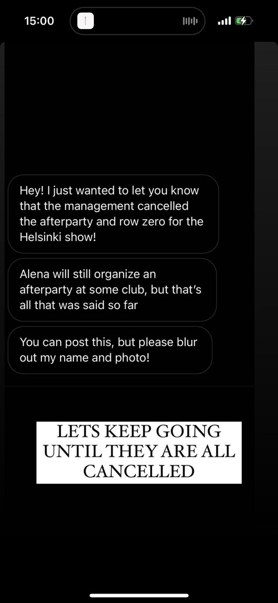 NO ROW ZERO FOR HELSINKI OR AFTERPARTY