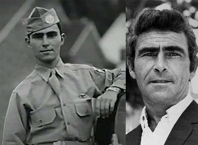 Like so many, my dad was plagued by PTSD and nightmares after the war. In college he switched his major to language and literature because, as he said, 'I needed to get it out of my gut...write it down. This is the way it began for me.' Image: Rod Serling 1943 & 1975