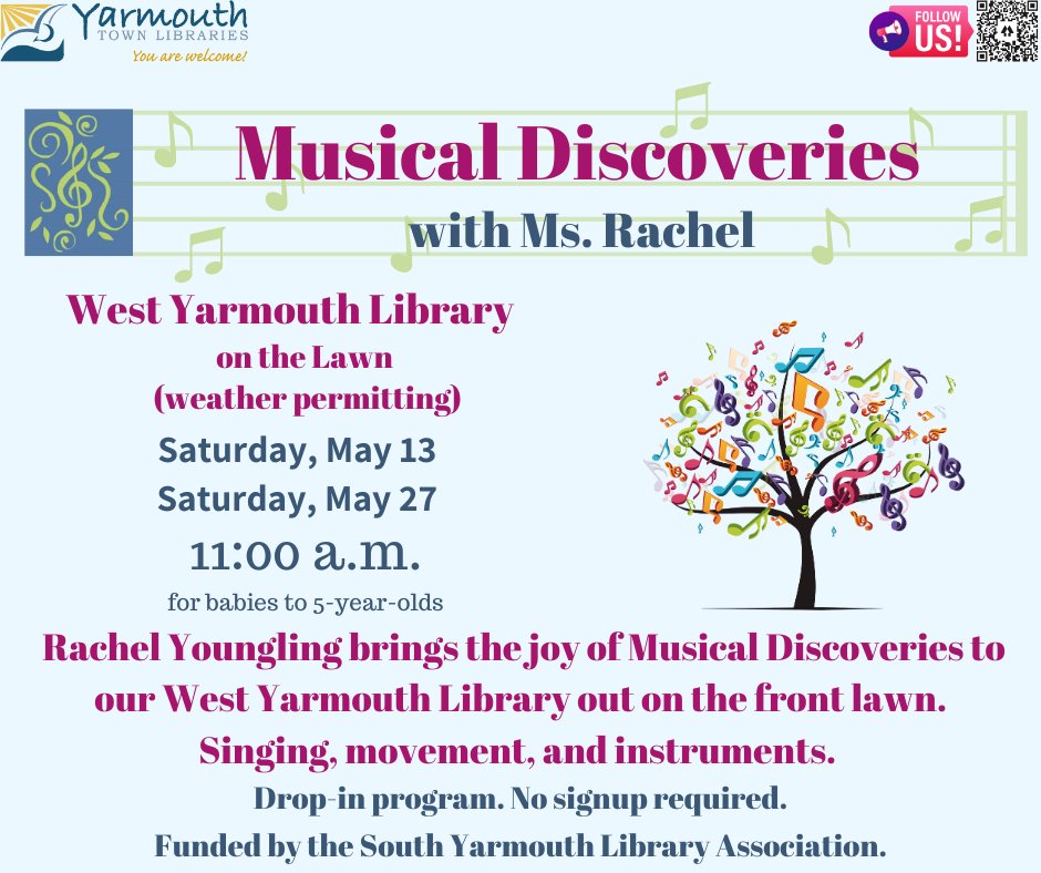 Musical Discoveries returns to the West Yarmouth Library out on the lawn today!