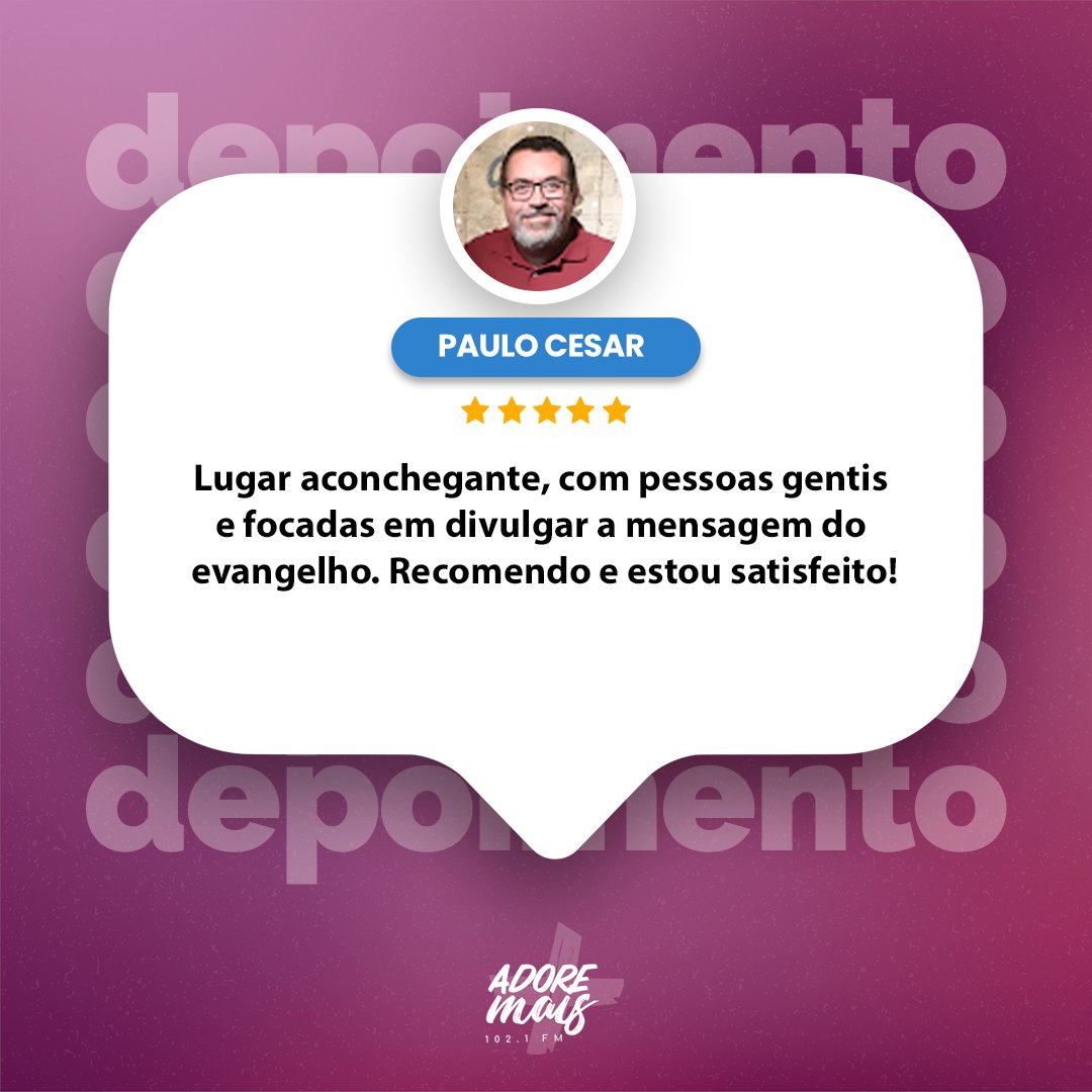 Muito obrigado Paulo Cesar pelas palavras!

São esses comentários que aquecem o coração da família Adore Mais 💜🔥

#adoremaisfm #adoremais #ouvintes