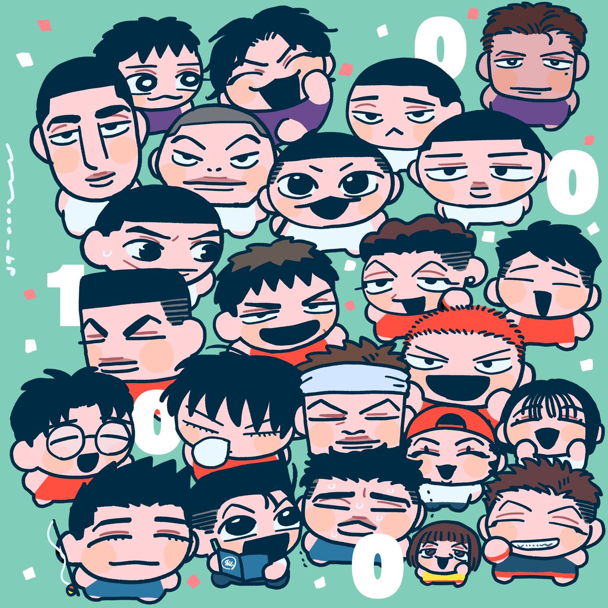 6+boys multiple boys smile black hair glasses chibi closed eyes  illustration images